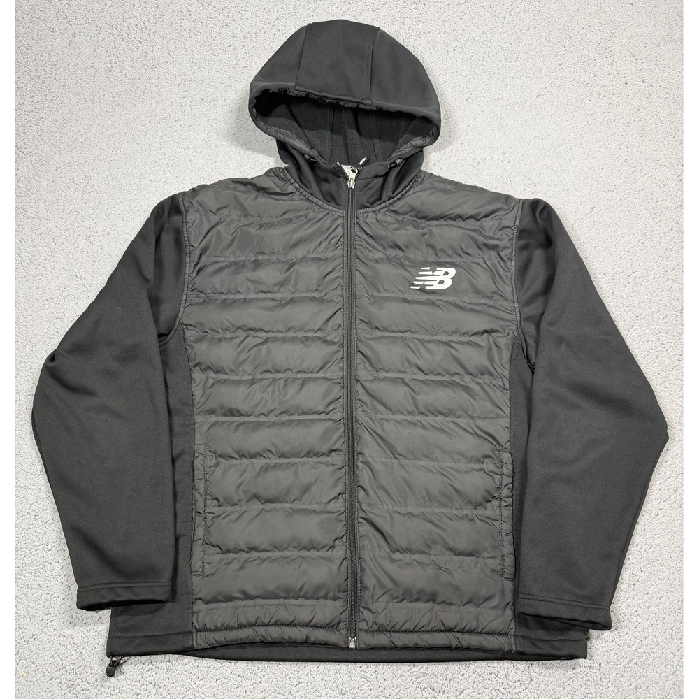 New Balance Jacket Mens Large Black Hooded Full Zip Insulated Softshell Running